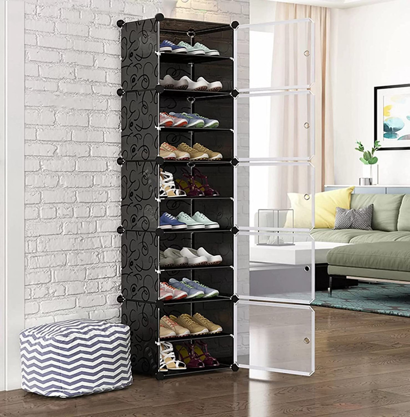 COROID COROID 10-Layer Shoe Rack Multipurpose Storage for Home Bedroom Living Room Waterproof Plastic, Metal Collapsible Shoe Stand(Black, 10 Shelves, DIY(Do-It-Yourself)) - Flipkart Deal