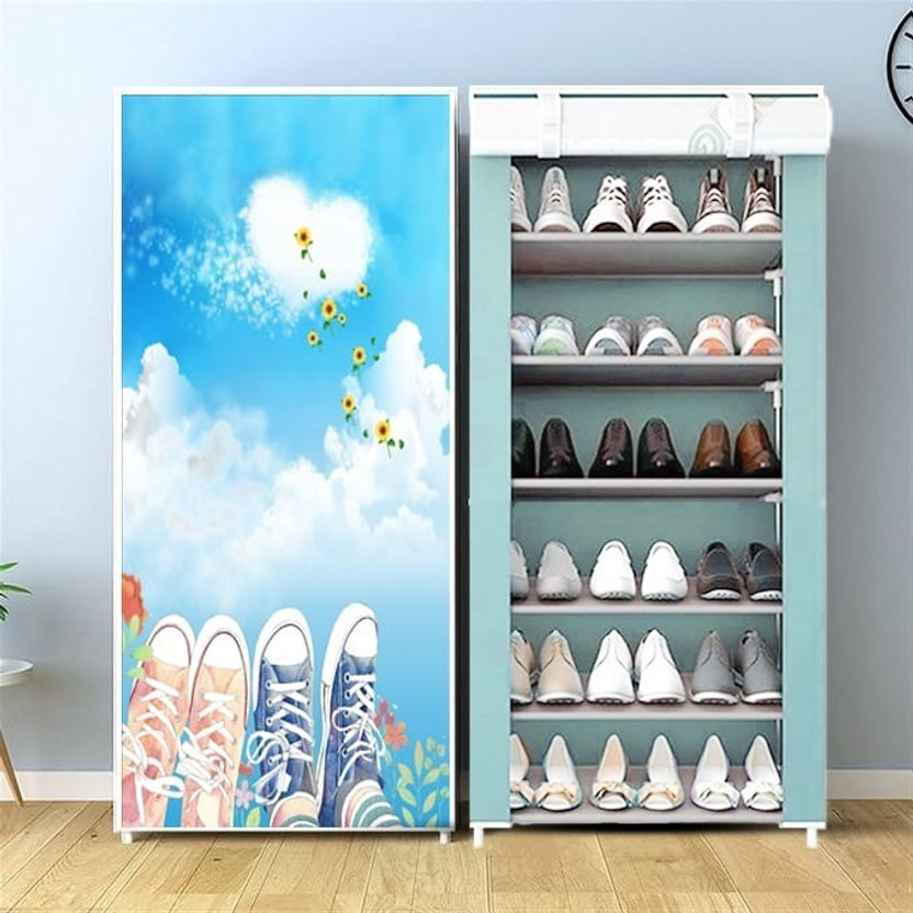 CMerchants 6L CloudHeart Print Shoe Stand Metal Shoe Stand(Sky Blue, 6 Shelves, DIY(Do-It-Yourself))