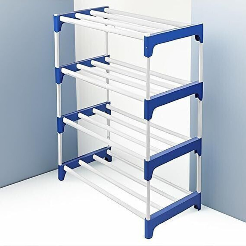 Plexus enterprises Plastic Shoe Stand(WHITE & BLUE, 4 Shelves, DIY(Do-It-Yourself))