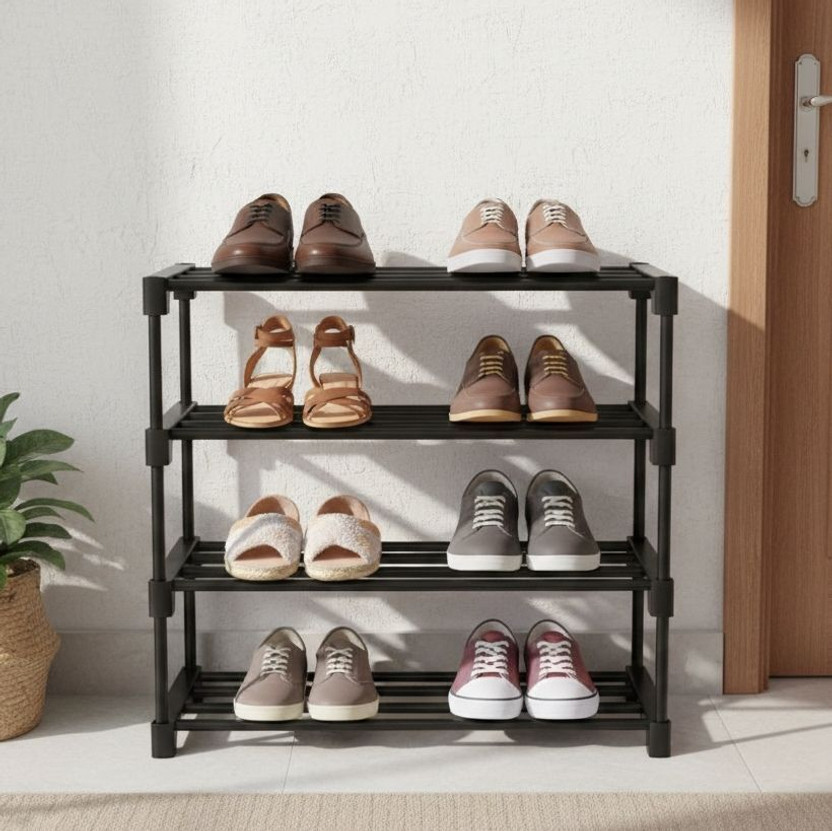 keeva 4 Tier Plastic Shoe Rack for Home, Foldable Shelf Stand Plastic Shoe Stand(Black, 4 Shelves, DIY(Do-It-Yourself))