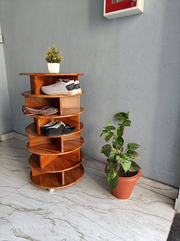 WOODSTAGE Solid Sheesham Wood Round Shape 20 Pairs Shoe Rack with