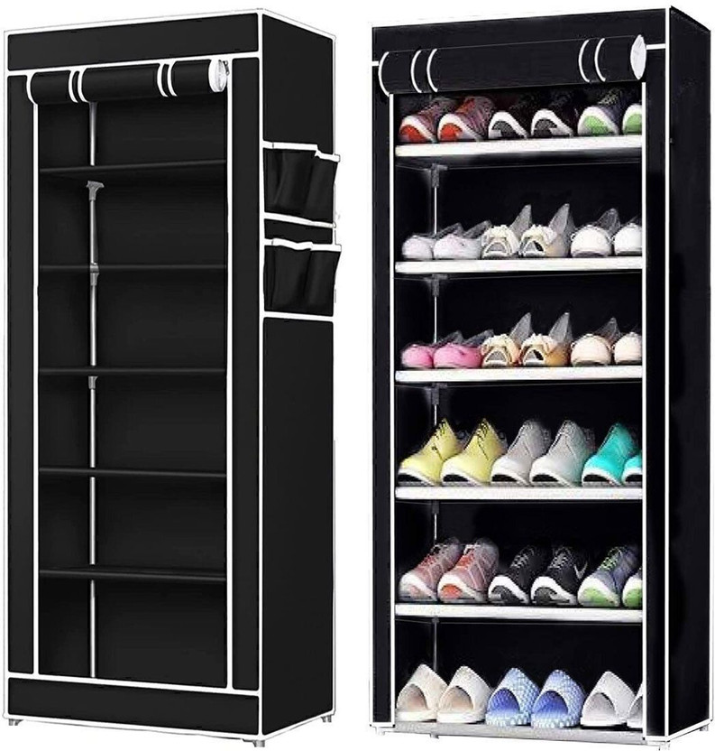 GirjaHub Strong & Stable Shoe Rack for Home Multipurpose Plastic Plastic Shoe Stand(Black, 6 Shelves, DIY(Do-It-Yourself))