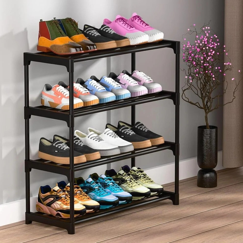 Zyra Shoes Rack Plastic Collapsible Shoe Stand Shoe rack Plastic Collapsible Shoe Stand(black, 4 Shelves, DIY(Do-It-Yourself))