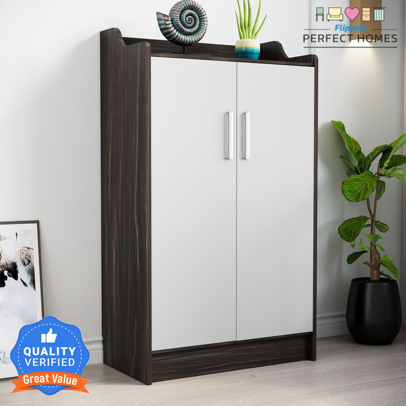 Flipkart Perfect Homes Wellington Engineered Wood Shoe Rack(MELAMINE REAL EBONY & FROSTY WHITE SIB, 6 Shelves, Knock Down)