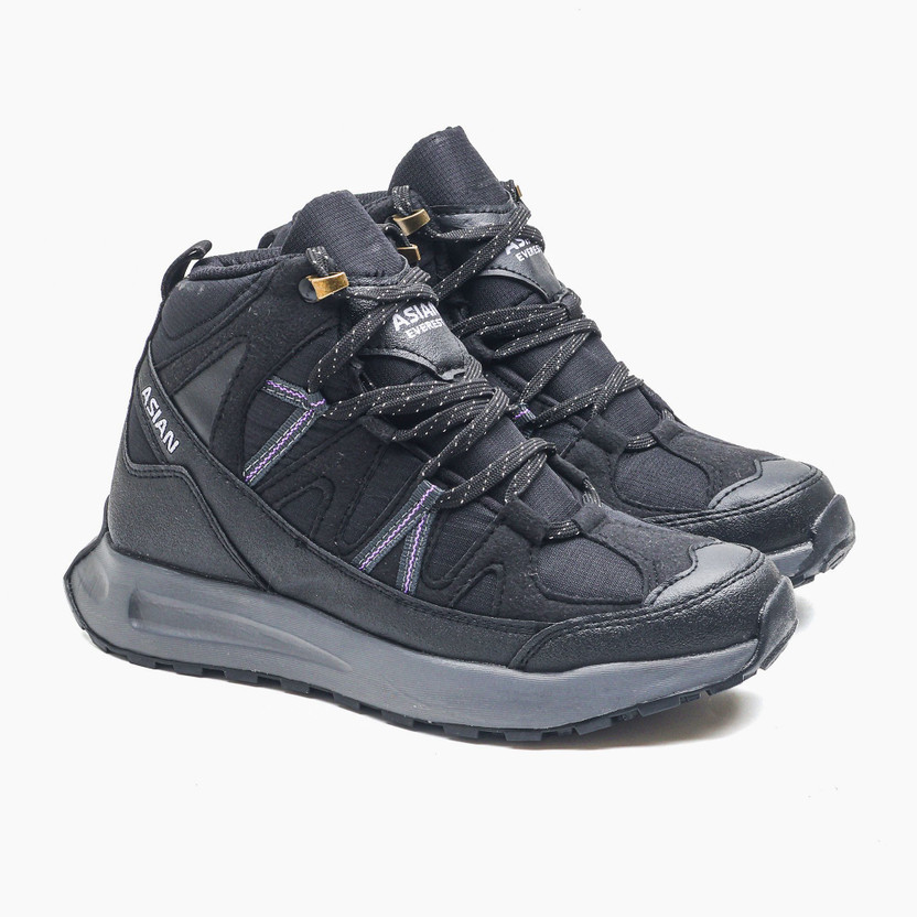 asian Everest W-21 Women’s Trekking Shoes | All Terrain Grip with Comfort & Hike Outdoors For Women(Black, Grey , 8)