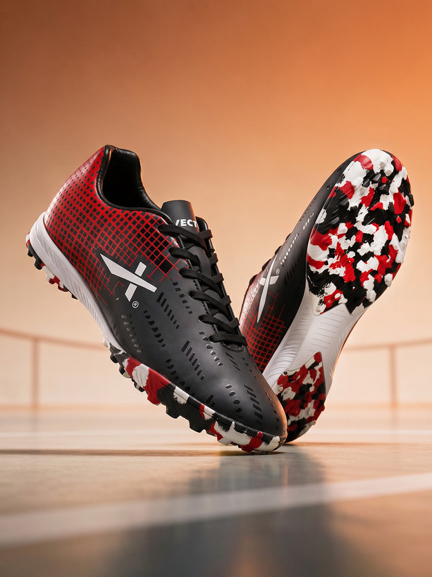 VECTOR X Royale Plus Synthetic Leather Upper | EVA Phylon | Rubber sole Indoor Football Shoes For Men(Red, Black , 4)
