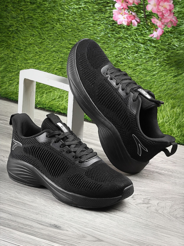 action Athleo RUNNER-114 Durable Comfortable Lightweight Breathable Sports Lace-Up Running Shoes For Men(Black , 7)