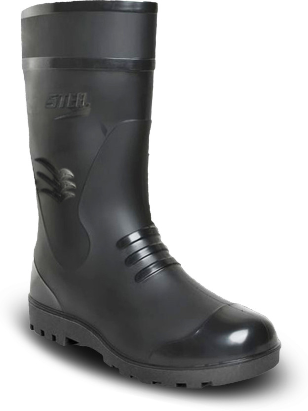 Elecant PVC 12-inch Industrial Gumboots, Non-Metallic Toe, Oil, Water and Acid Resistant Boots For Men(Black , 6)