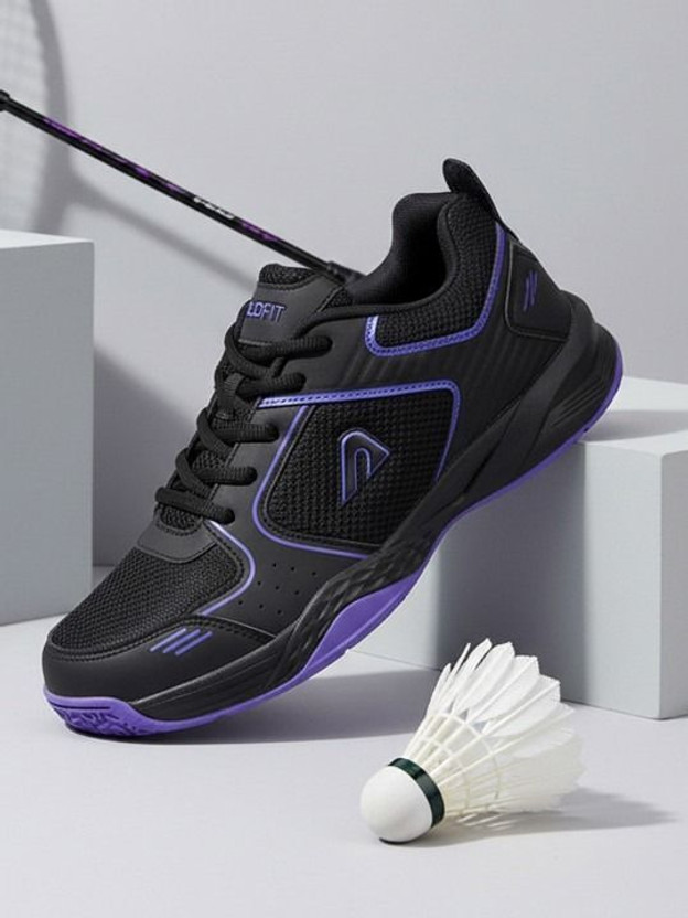 BOLDFIT Shoes Men Non Marking Shoes for Badminton Indoor Sports Shoe SmashPro Badminton Shoes For Men(Black, Purple , 8)
