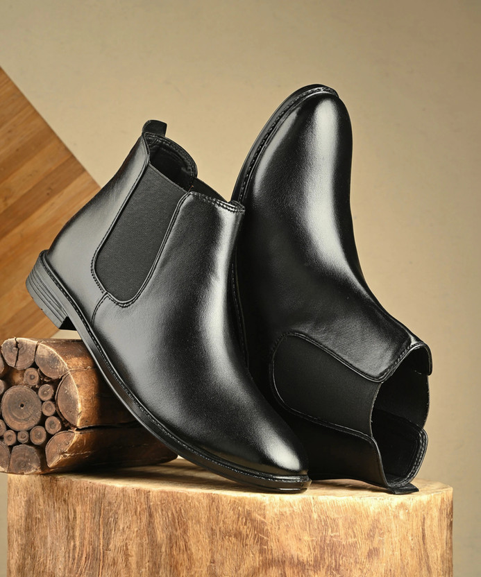 aadi Synthetic Leather Lightweight Comfortable Trendy Walking Outdoor Slip On Chelsea Boots For Men(Black , 9)