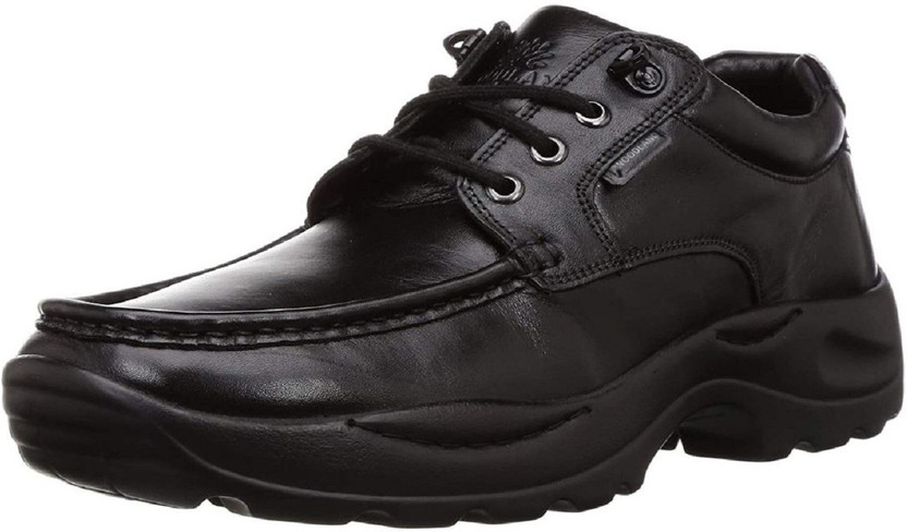 Woodland black leather shoes clearance