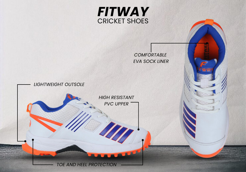 Fitway HypoActive Cricket Rubber Studs/Sports/Outdoor Shoes for Unisex Outdoors For Men(White, Orange , 6)