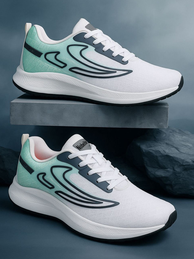 NOBELITE Premium Sports, White Sneakers, Running, Gym, Trending, Stylish Running Shoes For Men(White, Green , 9)