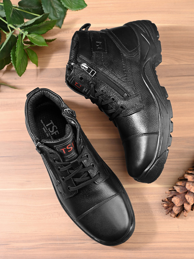 TSF TSF 9405 Black Leather Boot Lace Up For Men(Black , 11)