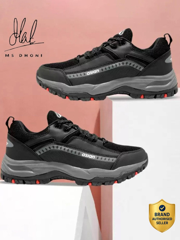 asian Everest-01 Black Trekking shoe with rubber outsole Outdoors For Men(Black , 8)