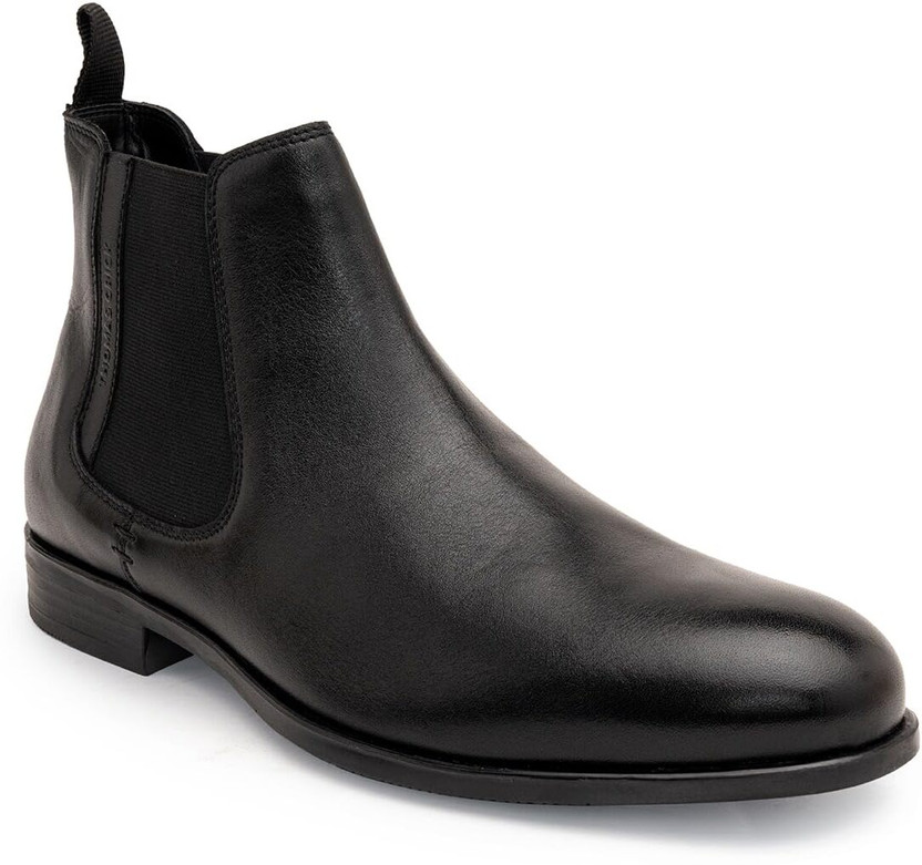 THOMAS CRICK Premium Leather Pull Tab Elasticated Side Cushioned Insole Chelsea Boots For Men(Black , 6)