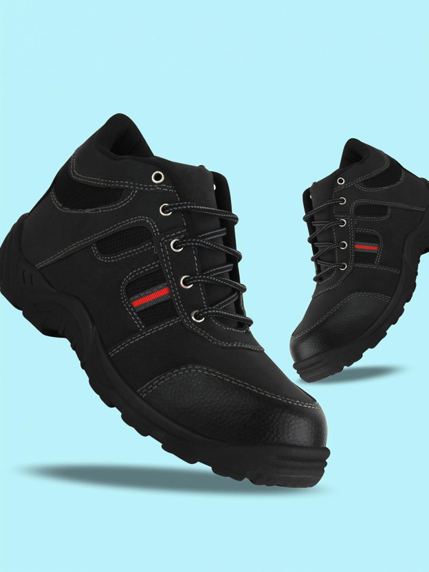 FOOT TRENDS PVC Safety shoes with steel toes for industrial, construction and warehouse use For Men(Black , 8)