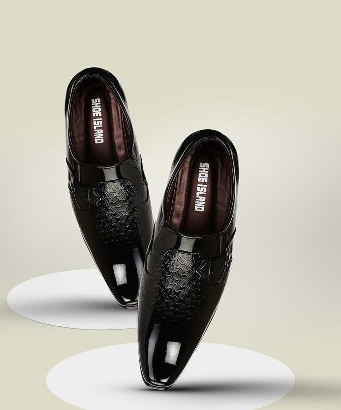 black leatherette slip on loafer