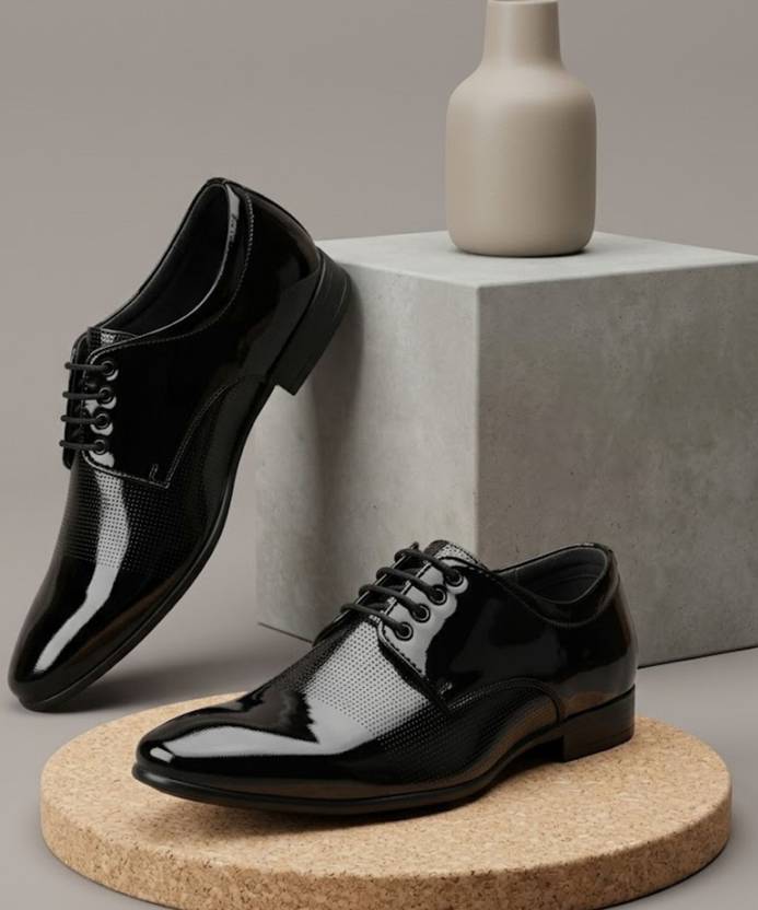 lee cater premium oxford class despatent leatherette shining jet black slip on for men