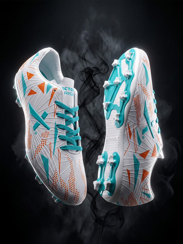 VECTOR X Trigger 3D textured Synthetic leather|TPU Sole For Turf & Hard Ground Football Shoes For Men(White , 8)