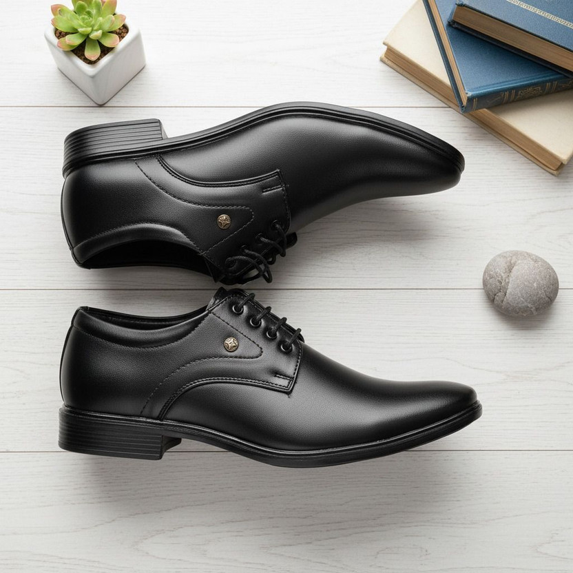 zuliva Men's Black Formal Shoes | Premium Synthetic Leather Derby Office Shoes Corporate Casuals For Men(Black , 9)