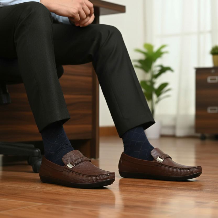 AJANTA Ajanta Loafer Shoes, Lightweight Moccasin for Office & Casual, Waterproof Loafers For Men(Brown , 8)