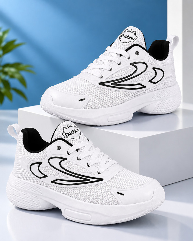 DUCKINS Men’s Sports Shoes | Stylish Lightweight Outdoor Running Walking Shoes for Men Outdoors For Men(White , 7)