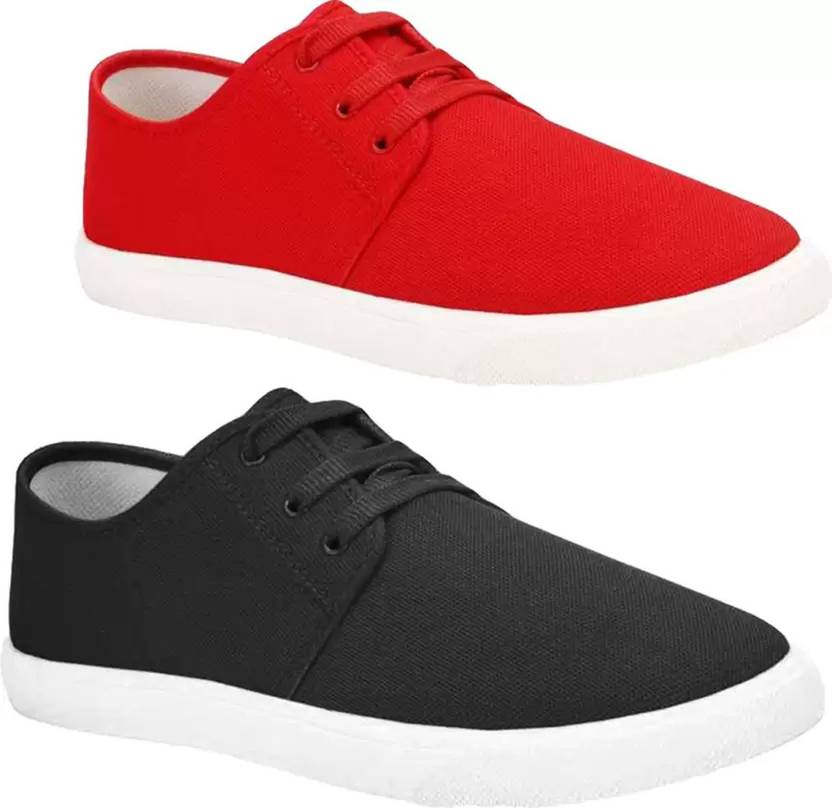 [Size 9] BRUTON Men Combo Pack of 2 Casual & Sneaker Shoes (Loafer Shoes) Sneakers For Men  (Red, Black)