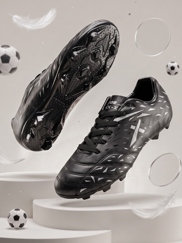 VECTOR X Kick X Soccer Studs Synthetic Leather Upper with PVC Sole Football Shoes For Men(Black , 9)
