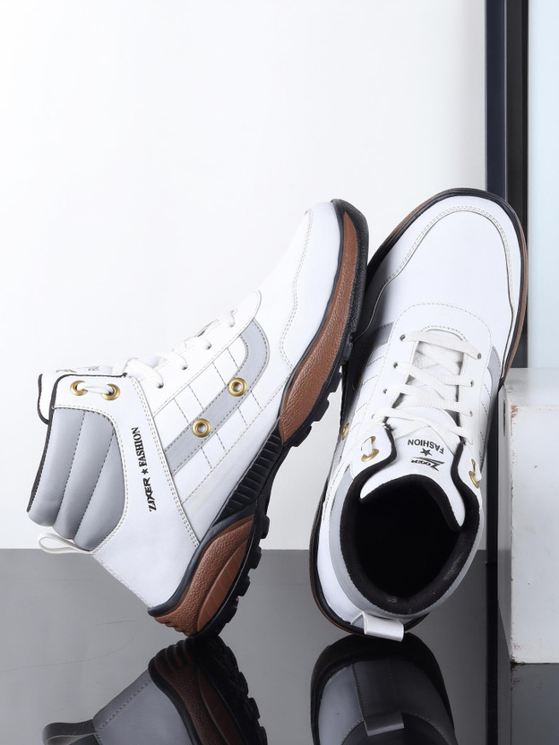 Zixer Boy's Premium Hi-Top Casual Shoe/Jaguar Classic Hi-top Casual Shoe/Sneaker Funky Sneakers For Men(White , 8)