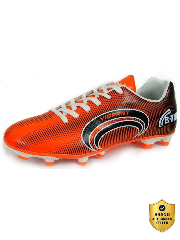 B-Tuf Football Boots 13-Studs TPU Sole High Grip for Boys Girls Kids VIBRANT Pro Football Shoes For Men(Orange, Black , 4)