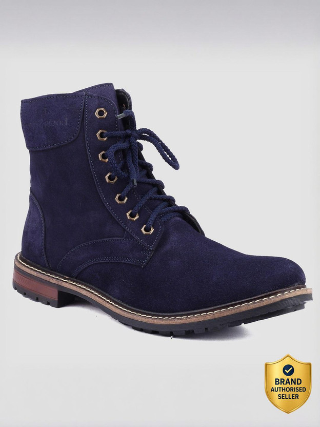 LOUIS STITCH Men's Handmade Long Ankle Boots Italian Suede Leather Shoes Casuals For Men(Blue , 6)