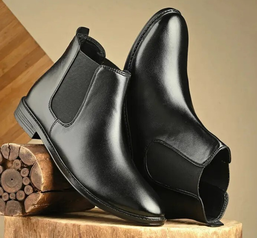 AMICO Synthetic Leather Lightweight Comfortable Trendy Walking Outdoor Slip On Chelsea Boots For Men(Black , 9)