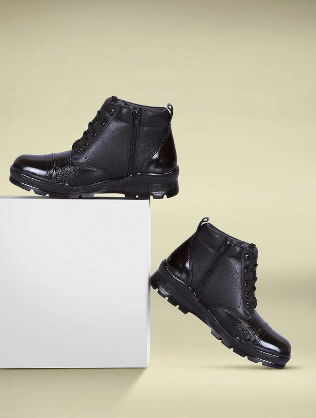 ERIX ERIX Pure Leather Ankle Length Police Zip Boots For Men(Black , 6) - Flipkart Deal