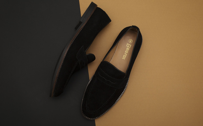 BIG FOX Men Suede Leather Penny Loafers 