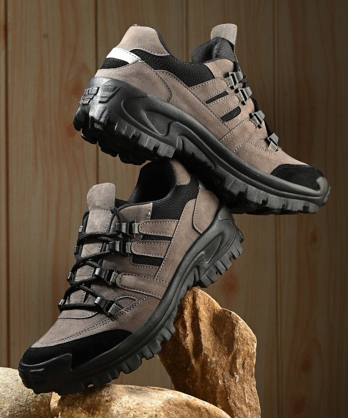 aadi Synthetic Leather Lightweight Comfortable Trendy Walking Outdoor Lace Up Boots For Men(Grey , 5)