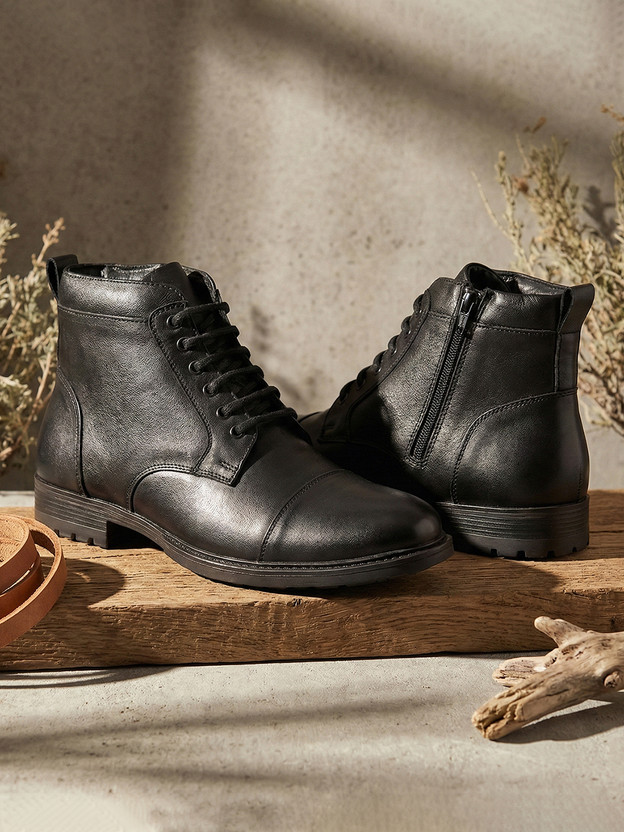 LIBERTY Healers HML-81E Black Casual Lacing Durable | Comfortable Boots For Men(Black , 6)