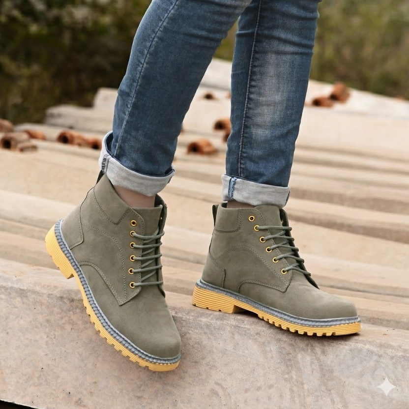 overstar Lace-Up Ankle Boots | Stylish Casual & Outdoor Mid-Top Boots Boots For Men(Grey , 6)
