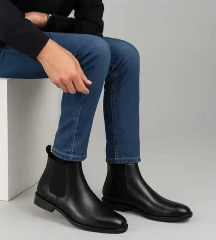 LOOMOR LOOMOR Men Casual Comfortable Chelsea Slip-On Outdoor Synthetic Leather Boots For Men Boots For Men(Black , 8) - Flipkart Deal