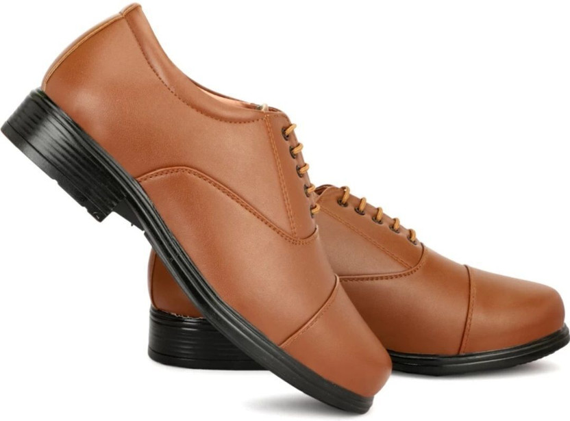 KATENIA Lightweight Faux Leather and Oxford Police Shoes Oxford For Men(Tan , 9)