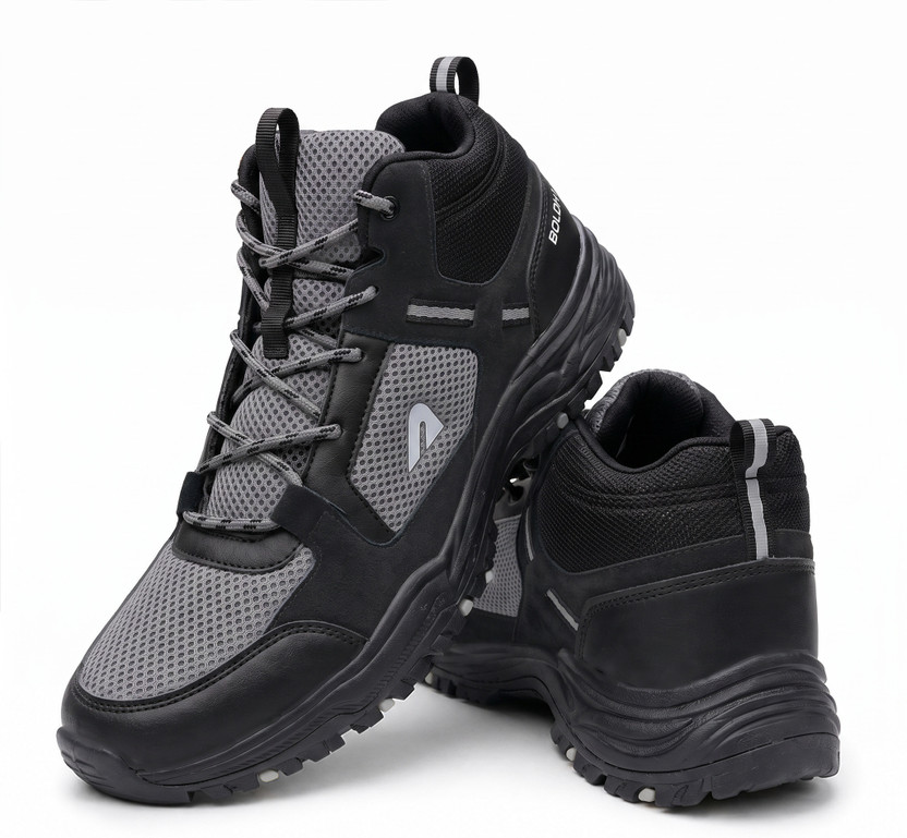 BOLDFIT Trailrex Men High Grip Lightweight Breathable Shoes Outdoors For Men(Black, Grey , 8)