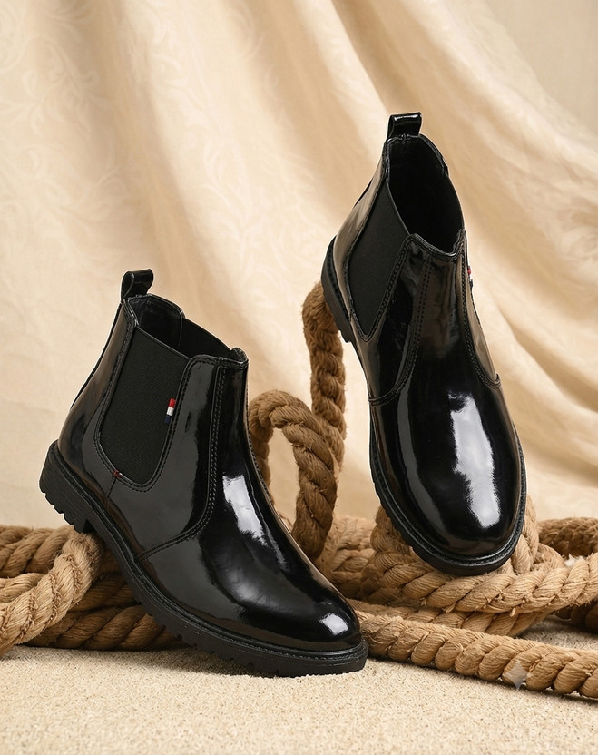 EVICTA EVICTA Evicta Patent Leather Lightweaight Trendy Walking zip chalsea boot Boots For Men(Black , 8) - Flipkart Deal