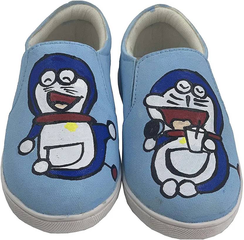 FEET ME UP Doremon Hand Brush Painting Shoes Slip On Sneakers For Men feet-me-up-doremon-hand-brush-painting-shoes-slip-on-sneakers-for-men