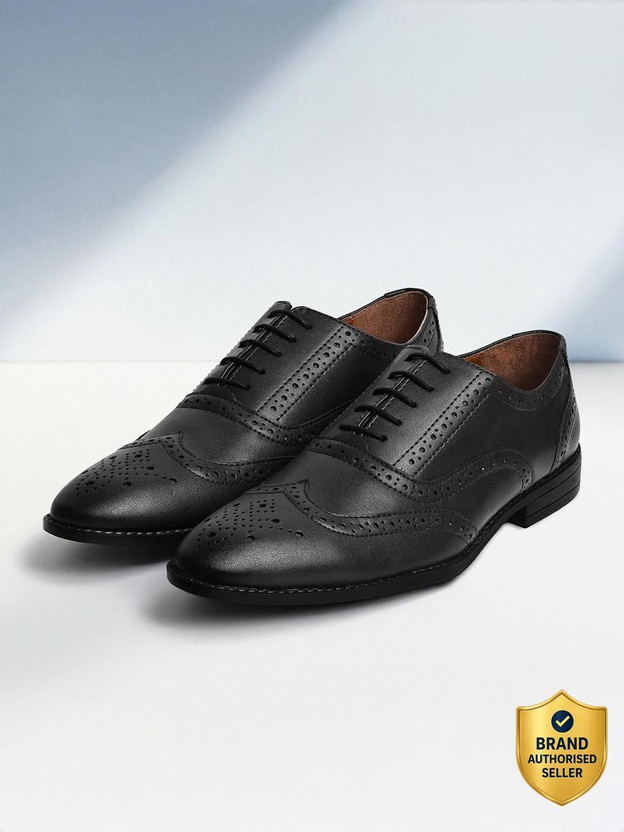 LOUIS STITCH Black Wingtip Style Brogue Formal Shoes for Men - UK 7 Brogues For Men(Black , 7)