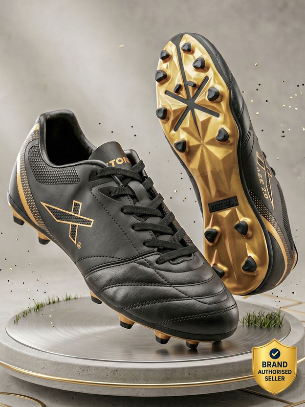 VECTOR X Blaze 2.0 Soccer Studs Synthetic Leather Upper Material With TPU Sole Football Shoes For Men(Black, Gold , 5)