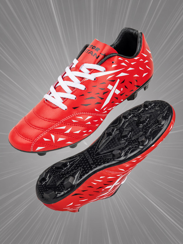 VECTOR X Studs Synthetic Leather Upper with TPU Sole Soccer Football Shoes For Men(Red , 8)
