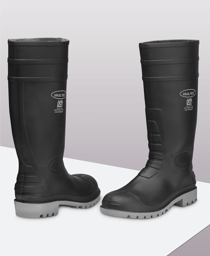 Vaultex PVC Gumboots | ISI Marked | Heavy Duty Gumboots with steel toe for Men Boots For Men(Black , 12)