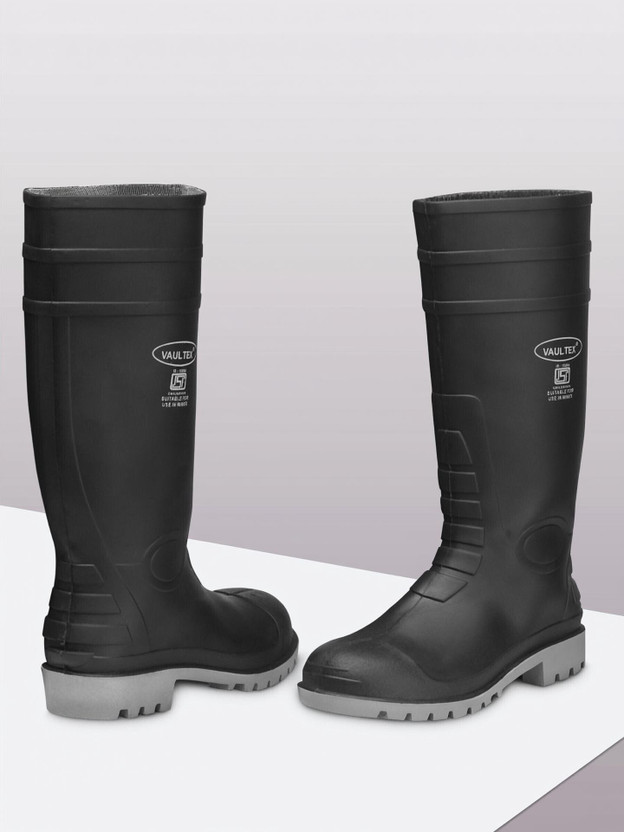 Vaultex PVC Gumboots | ISI Marked | Heavy Duty Gumboots with steel toe for Men| Boots For Men(Black , 8)