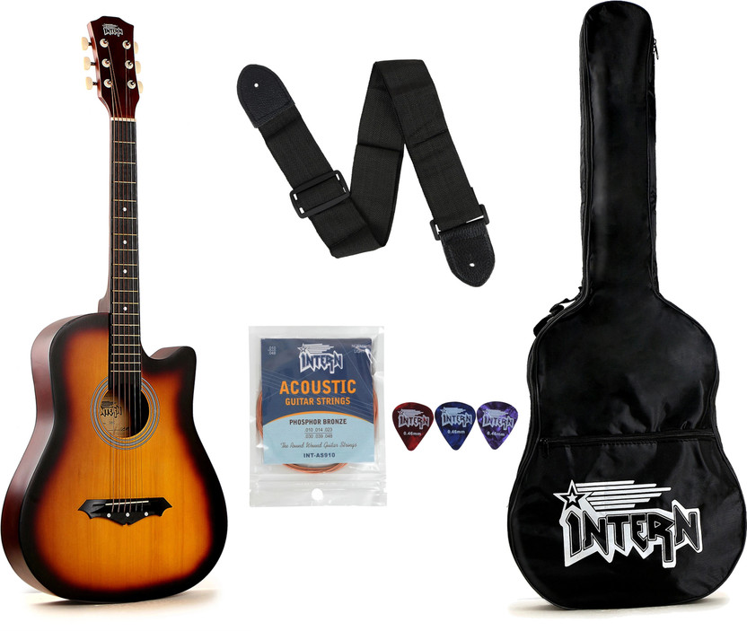 intern INT-38C-SB Acoustic Guitar Linden Wood Rosewood Right Hand Orientation(Vintage Sunburst, Multicolor)