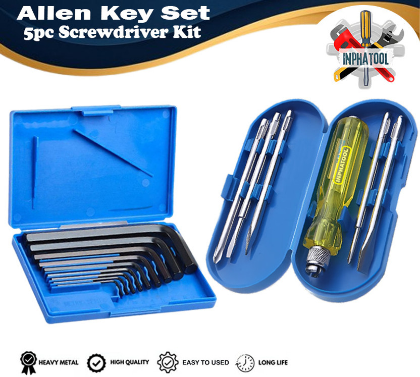 INPHATOOL SJK0013F_ 9 Pcs Allen Key Set For Bike/Cycle/Guitar with 5 Pcs Screwdriver Set Allen Key Set